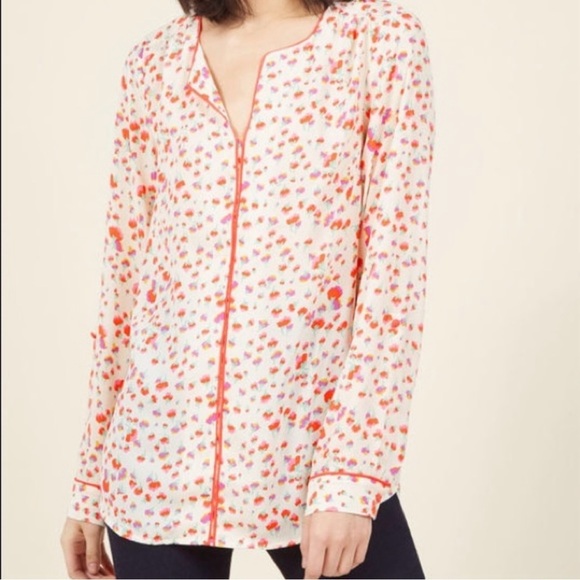 MODCLOTH Podcast Co-Host Floral Blouse Top Falling Blossoms Long Sleeve Medium - Picture 2 of 15